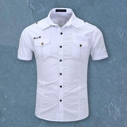 Men's Polos Men Shirt Short Sleeve Solid Color Simple Casual Turn-down Collar Quick Dry Flap Pockets Summer Work Shirt Daily Clothes 230518
