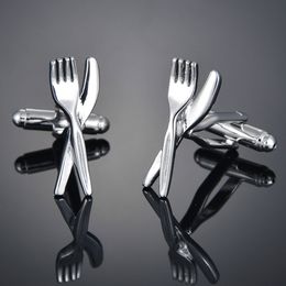 Knife and Fork Shape Silver Colour Cuff Link Mens French bouton manchette Shirt Suit Cufflinks High Quality Male Jewellery Gift
