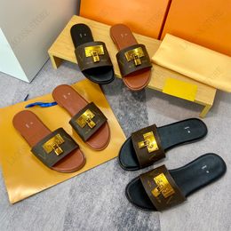 Design Sense Woman Slipper Lock Designer Shoe Flat Shoes Fashion Casual Print Letter Genuine Leather Sandal with Box 35-41