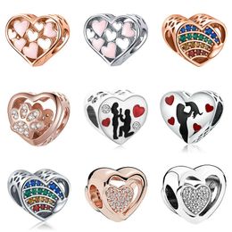 Fit Pandora Charm Bracelet Enamel Crystal Heart Mom Child Love Paw Print European Silver Bead Charms Beads DIY Snake Chain For Women Bangle & Necklace Jewelry