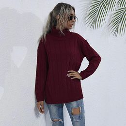 Women's Sweaters Autumn Winter Wine Red Twist Knitted Sweater Women Pullover 2023 Long Sleeve Turtleneck Side Split Jumper