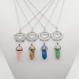 Pendant Necklaces Gothic Supernatural Pentagram Necklace Reiki Natural Stone Hexagonal Column Point Chakra Choker Women Jewellery