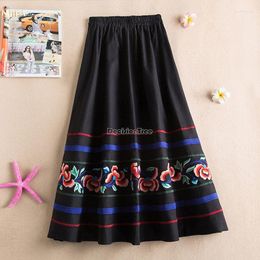 Ethnic Clothing 2023 Autumn And Winter Chinese Style Skirt Embroidery Vintage Women Cotton Loose Elegant G978