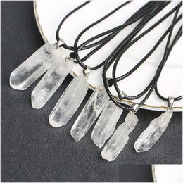 Pendant Necklaces Natural Irregar White Crystal Pillar Stone Healing Gemstone Black Rope Chain Necklace Women Jewellery Drop De Dhgarden Dh0Vg