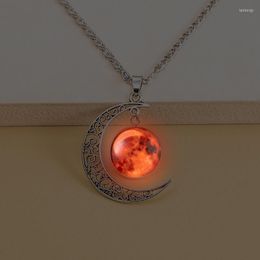 Pendant Necklaces Red Luminous Moon Necklace Glow In The Dark Fashion Time Gem Glass Sky For Women's