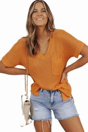 orange Chest Pocket Knit Short Sleeve Top 2023 Hot New 41MM#