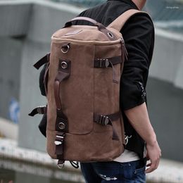 Outdoor Bags Large Capacity Gym Men Travel Bag Vintage Canvas Backpack Man Basketball Round Bucket Shoulder Backpacks Sport Pack XA28D