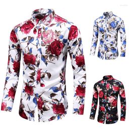 Men's Casual Shirts Long Sleeve Shirt Men Print Slim Fit Smart Business Lapel Blouse Fashion Spring Autumn Streetwear Single Breasted