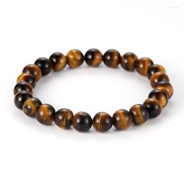 Strand High Quality 6mm 8mm10mm12mm 14mm Natural Brown Tiger Eye Stone Beads Bracelet Bangle Fashion Elastic Jewellery For Men