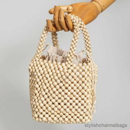 Stuff Sacks High-quality Wooden Handbag Women's Hand-Woven Hollow Out Tote Bag Summer Beach Holiday Travel Bag 2023 New