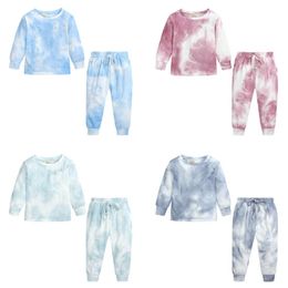 Kids Pyjamas Sets girls boys Tie-Dye printed nightwear pants 2pcs sets children sleepwear A5688235L