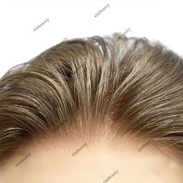 Ash Blonde Super Thin Skin Pu Base Vlooped Full Pu Base Men Toupee Microskin Capillary Prothesis 100% Human Hair Pieces Male Wig