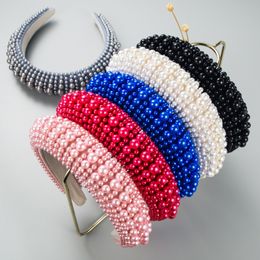 Headbands Baroque Sponge Full Pearl Headband Fashion Hair Accessories Women's Handmade Beads Trend Banquet Hairband Hair Hoop Headwear 230518