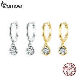 Stud 925 Sterling Silver Clear CZ Waterdrop Hoop Earrings for Women 14K Gold Plated Statement Basic Jewelry 2 Colors SCE830 230517