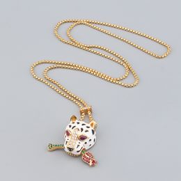 leopardo rosa argento 925 collane con ciondolo in oro con diamanti per le donne maglia a catena mamma argento alla moda maglione designer gioielli riempiti festa regali di nozze ragazze fidanzamento