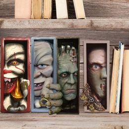 Decorative Objects Figurines Horror Peeping On The Bookshelf Monster Human Face Resin Bookends Bookstand Sculpture CollectingAlbums Bookshelf Decor 230517