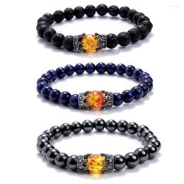 Strand Black Lava Stone Crow Crown Charm Men Bracelets Vintage Tiger Coy Beads Bransoletka Kobiety ręcznie robiona regulowana biżuteria pulseira