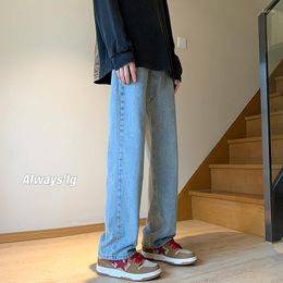 Men's Jeans -Youth Y2k Streetwear Blue Pants 2023 Low Rise Wide Leg Hip Hop Denim Korean Men Loose Harajuku Black