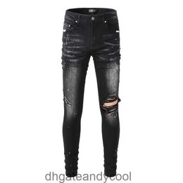 trend Denim Amirres Jeans Designer Pants Man 23SS elastic black wash high street hole splash-ink paint point slimming SLP jeans men DQW0