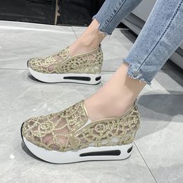 Dress Shoes Female Wedge Sequin Mesh Breathable Women Gold Silver Platform Sneakers Height Increasing Wedges Casual 23519