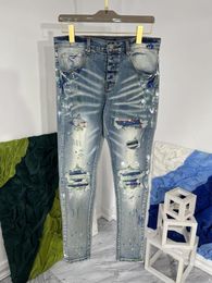 Men's Jeans 2023 Spring Summer Korean Style Chic Men's High Quality Brand Designer Print Ripped Denim Straight Pants C532