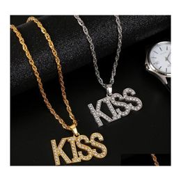 Pendant Necklaces Exquisite Shiny Letters K I S Inlaid Crystal Zircon Personality Men And Women Rapper Hiphop Necklace Jewelrypendan Dhb9P