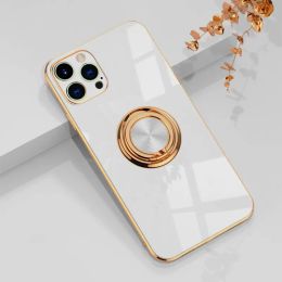 YEZHOU Custodie per cellulari con cornice galvanica in oro Custodia magnetica di lusso con supporto per anello in metallo Supporto per iPhone 13 12 11 Pro Max X XR XS 6s 7 8 Plus
