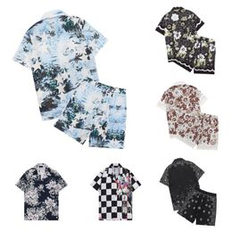 Men Designer set Single-breasted print mens Hawaii Floral casual shirts and short womens loose silk shirt tees men tshirt Sandy Beach