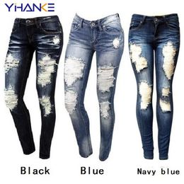 Jeans New Ultra Stretchy Blue Tassel Ripped Jeans Woman Denim Pants Trousers for Women Pencil Skinny Jeans