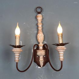 Wall Lamp Vintage Wood Lamps French Country Rustic Sconces Light Antique Retro For Bedroom Bedside Farmhouse Hallway