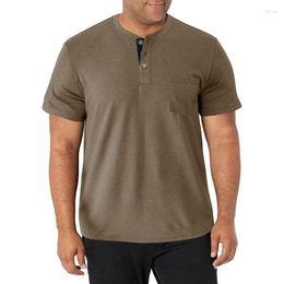 Men's Polos Men's Tall Short Sleeved Heavyweight Henley Shirt T-shirt Cross-border Large Round Neck Basic Men Clothing