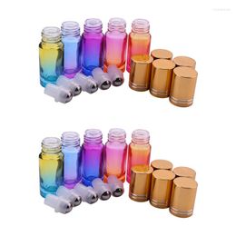 Storage Bottles Gradient Ball Bottle 10Pcs 5Ml Thick Glass Roll On Essential Oil Empty Parfum 5 Colours With Gold Cover