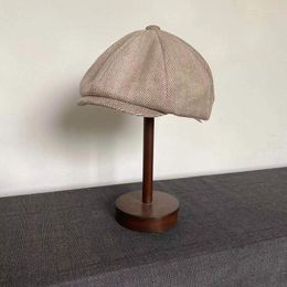 Berets Retro Men's Beige Herringbone Sboy Cap Woman Tweed Boy Autumn Winter Visors Flat Gatsby Hat BLM338