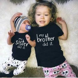 Family Matching Outfits Sibling Matching Clothes My Brother Sister Did It Funny Black Preschool T-shirt G220519