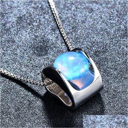 Pendant Necklaces Bamos Fashion Female Sier Colour Blue/White Round Opal Necklace Jewellery For Women Giftspendant Drop Deliver Dhpu2