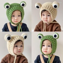 Berets Baby Hat Autumn And Winter Frog Cartoon Plush Ear Protection Knitted Children's Wool