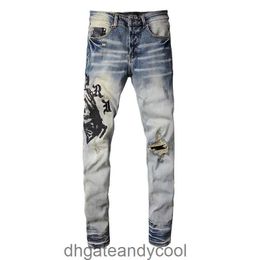 washes Denim Amirres Jeans Designer water Pants Man FOG fashion brand makes old embroidery breaks holes slim fit high street stretch jeans men's insets 9YGB