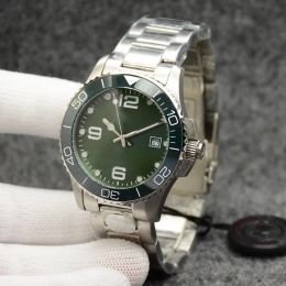 2023 41 mm Conquest Herrenuhren, automatisches mechanisches Uhrwerk, Edelstahlarmband, Concas-Keramiklünette mit HYDROCONQUEST-Hardlex-Glasmarkierungen, grünes Zifferblatt