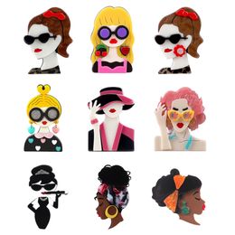 New Trendy Cartoon Cute Girls Acrylic Brooches For Women Kids Lovely Figure Badge Brooch Lapel Pins Fashion Party Jewellery Gifts