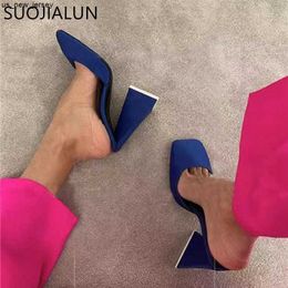 Slippers New Brand Women Slipper Fashion Triangle High Square Heels Ladies Sexy Dress Pumps Shoes Shallow Slip On Sh J230519