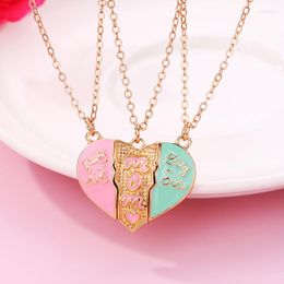 Chains Lovecryst 3Pcs/set Cartoon Heart-shaped Drip Oil Magnetic Mother's Day Pendant Necklace For Love Parent Child Jewelry Gifts
