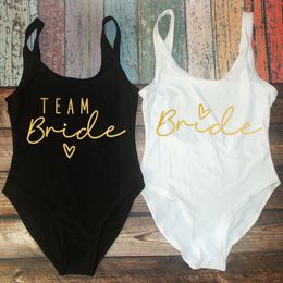 Suits S-3XL Gold Print Team Bride Swimsuit Squad Women Swimwear Bachelorette Party Swimsuit Summer Beatchwear Bathing Suit 230518