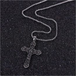 Pendant Necklaces Top Titanium 316L Stainless Steel Jewelry Never Fade Or Deform Catholic Christian Necklace Jesus Cross Ornamentpen Dhqct