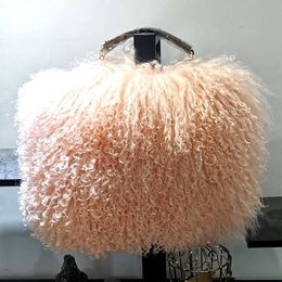Shoulder Bags Luxury Real Fur Pearl Chain for Women Designer Purses and Handbags women Party Clutch Crossbody High Quality 230426