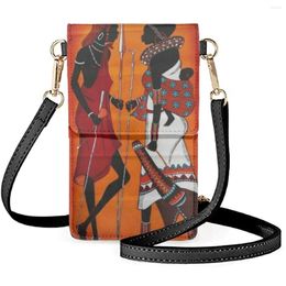 Abendtaschen FORUDESIGNS Vintage Afrikanische Frau Print Umhängetasche Mode Damen Telefon Leder Flip Umhängetasche Schulter Satchel