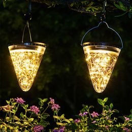 Hanging lamp garden light lantern outdoor decoration Solar Lights Cone-Shape Lights Warm white led string flashing Waterproof Tree camping yard post fence