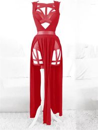 Casual Dresses 2023 3 Pieces Sets Women Dress With Chest Pads Gothic Sexy Erotic Lingeries Party Wear Red Bandage Hollow Out
