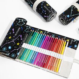 Starry Sky Cloth Pencil Case 12/24/36/48/72 Hole Colourful Storage Bag Sketch Painting Pen Pouch 1roll School Supplies