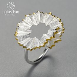 Couple Rings Lotus Fun Real 925 Sterling Silver Unusual Minimalism Round Pencil Shavings Design for Women 18K Gold Jewellery Female Gift 230519