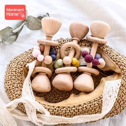 Rattles Mobiles 1pc Baby Teether Wooden Music Rattle BPA Free Gym Ring Rodent Silicone Beads born Educational Montessori Toys For Kids 230518